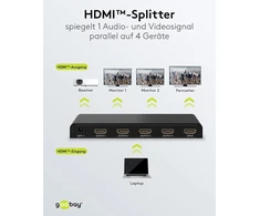 Goobay 58482 hdmi skirstytuvas 1 į 4 išėjimus / 4k prie 30hz (2160p) hdmi skirstytuvas / hdmi 1.4 jungiklis keturiems monitoriams su 60hz prie 1080p