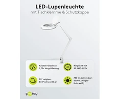Goobay 60362 Led didinamasis šviestuvas su spaustuku / 9 W energijos sąnaudos / 127 mm krištolo stiklo lęšis / 6400 K spalvos temperatūra / 1,75x didinimas / 83–730 liumenų šviesos srautas / baltas