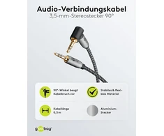 Goobay 65277 aux audio 0,5 m / 90 laipsnių kampo kištukas / 3,5 mm jack kabelis su tekstiline danga / tinka mobiliesiems telefonams, ausinėms, konsolei