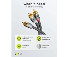 Goobay 65300 Rca Y kabelis 2 m / mono į stereo skaitmeninis koaksialinis kabelis / paauksuotos jungtys / audio kabelis Rca kištukas į 2x Rca kištukas