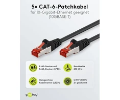 Goobay 65977 cat6 tinklo kabelių rinkinys iš 5/ekranuotas patch kabelis s/ftp/cu ethernet kabelis, pimf, lszh/cat 6 kabelis su 10 gbit/s / juodas / 5 x 5 m
