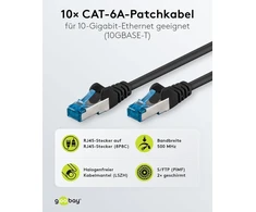 Goobay 66045 cat 6a tinklo kabelis, 10 vnt. rinkinys / ekranuotas s/ftp patch kabelis / cu ethernet kabelis, pimf, lszh / cat 6a kabelis su 10 gbit/s / juodas / 10 x 2 m