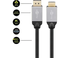 Goobay 71612 Displayport/hdmi jungties kabelis su Displayport kištuku į Hdmi kištuką, 1,5 m ilgio, juodas