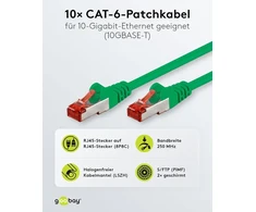 Goobay Cat6 tinklo kabelis, 10 vnt., 3m, žalias, ekranuotas S/ftp