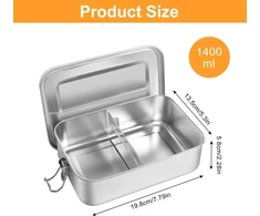 Goshies Bento dėžutė iš nerūdijančio plieno 1400 ml su skyrikliais ir sandarinimo žiedu, pietų dėžutė su skyreliais ir sandarinimo žiedu, nerūdijantis plienas su skyreliais