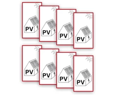 Goshies įspėjamasis lipdukas „fotovoltinės sistemos/akumuliatoriaus“ ženklas, lipni plėvelė, 10 x 20 cm, 8 vnt. fotovoltinė plėvelė