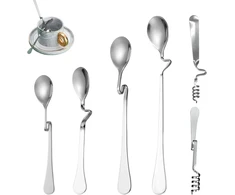 Gotetiso 6 medaus šaukštelių rinkinys, nerūdijančio plieno uogienių šaukšteliai, netaisyklingi uogienių šaukšteliai, maišymo šaukšteliai, nerūdijančio plieno sirupo samtis, desertinis šaukštelis, pakabinamas medaus šaukštelis su spiraliniu ilgu šaukšteliu