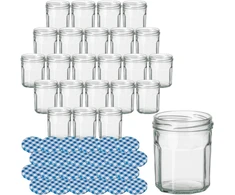 Gouveo Dekagon rinkinys, 24 stiklainiai konservavimui, 200 ml, su užsukamu dangteliu, languotas mėlynas - siauro kaklelio stiklainiai su Twist-off uždarymu - maži stiklainiai naminiams produktams (egd200kb)