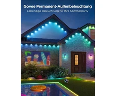 Govee nuolatinis rgbic lauko apšvietimas su 72 scenos režimais, 45 m su 108 led karnizo žibintais, ip67 atsparus vandeniui, skirtas vakarėliams, žaidimų dienai, kasdieniam apšvietimui, veikia su alexa, google assistant