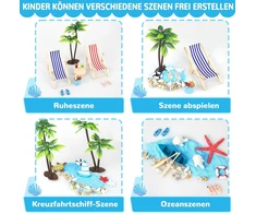 Grantop 33 paplūdimio mikro peizažo rinkinys, mini paplūdimio dekoracijos, mini gulto kėdė, maža palmės dekoracija, prašmatnus miniatiūrinių ornamentų rinkinys, miniatiūrinė dekoracija "pasidaryk pats" zen sodo dekoravimui