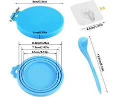 Graplan 12 dangtelių rinkinys naminių gyvūnų ėdalo skardinėms su 4 šaukštais ir 4 kabliukais (70 g, 85 g, 200 g, 400g) šunims ir katėms, silikoninis dangtelis