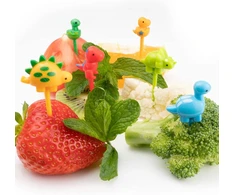 Gražios 3d dinozauro dekoratyvinės vaisių šakutės maistui, pagamintos iš aukštos kokybės plastiko iš Selectico iš Es