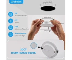 Grebeam 12 vnt. 5 W Led vonios kambario prožektorių rinkinys, 450 lm, Ip65 Led prožektoriai, šiltai balta, neutrali balta, šalta balta, 3000 K/4000 K/6000 K, įleidžiamas Led prožektorius, 230 V, išpjovos skylės dydis: skersmuo