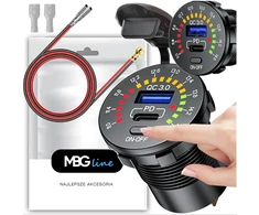 Greitas motociklinis automobilinis įkroviklis 48w 2x Usb Type-c Pd 30w Voltmeteris