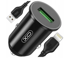 Greitas Usb automobilinis įkroviklis 18w + Usb - Lightning laidas, juodas