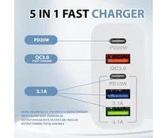 Greitasis įkroviklis Usb C 65w 5 Porto, kelių lizdų Usb įkroviklis, kelių įkrovimo lizdas, mobiliojo telefono įkroviklis telefonui