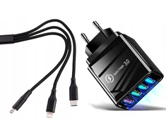 Greitasis tinklo įkroviklis telefonui galingas qc 3.0 48w + 3in1 kabelis