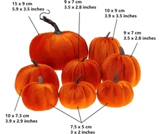 Gresorth rinkinys, 8 vnt., įvairūs dirbtiniai rankų darbo oranžiniai velvetiniai moliūgai, dirbtinio rudens derliaus Helovino dekoracija namams, sodybai