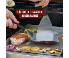 Grillart® Premium grilio mentelių rinkinys, pagamintas iš aukštos kokybės nerūdijančio plieno, skirtas smulkintiems mėsainiams, įskaitant 30 vnt. mėsainių popieriaus - grilio mentelė plančiai ir teppanyaki - nerūdijančio plieno grilio mentelė -