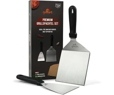 Grillart® Premium grilio mentelių rinkinys, pagamintas iš aukštos kokybės nerūdijančio plieno, skirtas smulkintiems mėsainiams, įskaitant 30 vnt. mėsainių popieriaus - grilio mentelė plančiai ir teppanyaki - nerūdijančio plieno grilio mentelė -