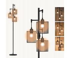 Grindų šviestuvas 3 lempų metalinis E27 lizdas 170cm narvelio formos gaubtas