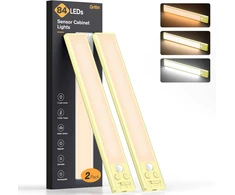 Gritin Led apšvietimas po spintele virtuvei su jutikliu, įkraunamas Usb C būdu, tolygiai reguliuojamas naktinis apšvietimas spintai su 3 spalvomis ir 5 ryškumo lygiais, 2 vnt., kreminės geltonos spalvos