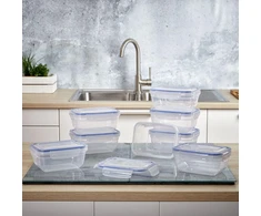 Grizzly plastikinių maisto produktų laikymo indelių rinkinys, 8 x stiklainiai su dangteliu, stačiakampiai, sukraunami, nedūžtantys, tinkami naudoti mikrobangų krosnelėje ir indaplovėje