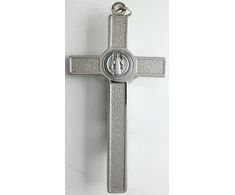 GTB Šv. Benedikto kryžius su Rygos emaliu, rankų darbo, 12 cm dydžio, sidabrinis su egzorcisto egzorcizmo žiedu