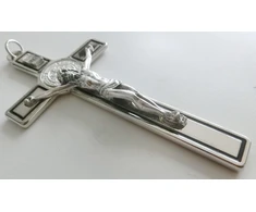GTB Šv. Benedikto kryžius su Rygos emaliu, rankų darbo, 12 cm dydžio, sidabrinis su egzorcisto egzorcizmo žiedu