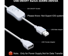 Gtiwung 4 vnt. Usb kabelių su įjungimo/išjungimo jungikliu, Usb tėviškas-moteriškas prailginimo laidas 35 cm baltas, skirtas Led stalinei lempai, Led juostai