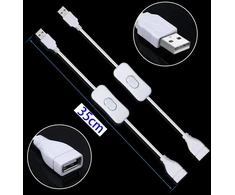 Gtiwung 4 vnt. Usb kabelių su įjungimo/išjungimo jungikliu, Usb tėviškas-moteriškas prailginimo laidas 35 cm baltas, skirtas Led stalinei lempai, Led juostai