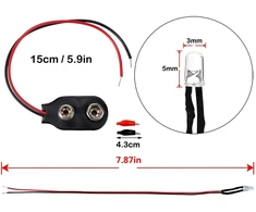 Gtiwung 50 x iš anksto laiduotų šviesos diodų, diodų lemputė, 12 V iš anksto laiduota lemputė, 3 mm šviesos diodai su 20 cm kabeliu (5 spalvos, po 10 vienetų) + 50 vienetų 3 mm šviesos diodų tvirtinimo žiedai plastikiniai + 10 vienetų 15 cm 9 V T tipo bat