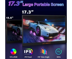 Gtmedia 17.3 colių išorinis nešiojamojo kompiuterio monitorius, nešiojamas 60 Hz greitas atnaujinimo dažnis nešiojamam kompiuteriui 1080p Ips Fhd, nešiojamas, suderinamas su keliomis sistemomis su Hdmi/type C, Plug and Play