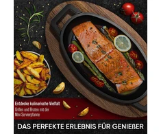 Gusskönig serviravimo keptuvių rinkinys - 6 ovalios ketaus keptuvės griliui - mažos ketaus keptuvės 11 x 19 cm - degintos mini keptuvės