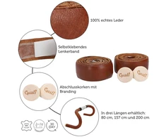 Gusti Leather vairo juosta - 2 x lipni vairo juosta 200 cm - gravel ir plento dviračio vairo juosta odinė su kamštiniu kamščiu patikimam sukibimui, medaus ruda