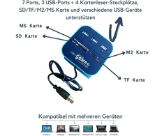 H31cs usb 2.0 šakotuvas su 3 prievadais ir kortelių skaitytuvu - 4-in-1 sd/microsd/m2/ms pro duo - 3x usb 2.0 female - idealiai tinka nešiojamam ir stacionariam kompiuteriui