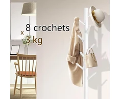 Haddockway medinis drabužių kabykla su 8 kabliukais, pastatoma kabykla miegamajam, prieškambariui, biurui, drabužiams, kepurėms, balta