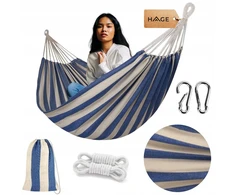 Hage Boho dryžuotas sodo turistinis hamakas 100x200cm 150kg mėlynai-baltas