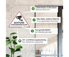 Hagefol® Vaizdo stebėjimo ženklas (20 x 15 cm - mažas) su Dsgvo pranešimu, įsk. gręžimo skylės, skirtas privačios nuosavybės stebėjimo kamerai arba netikrai kamerai lauke (aliuminio baltas)