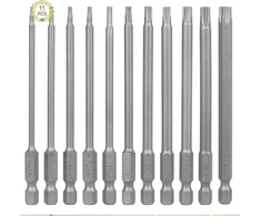 Haisheng Torx antgalių rinkinys, ypač ilgas magnetinis atsuktuvas 100 mm Torx su skylute, šešiabriaunis kotas, elektrinis atsuktuvas T6-t40 S2 plieno žvaigždės galvutė, 11 dalių