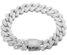 Halukakah Diamond Cuban grandinėlė vyrams, padengta 24 karatų tikru auksu/platina, balto aukso spalvos sidabro vermeil, 15 mm deimantinė aukso grandinėlės vėrinys-apyrankė, laboratoriniai deimantai su rėmeliais, su dovanų dėžute