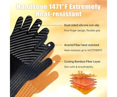 Handlove Bbq pirštinės, 800°c karščiui atsparios aramidės grilio pirštinės, silikoninės neslystančios orkaitės pirštinės, ilgos virtuvinės pirštinės kepimui ant grotelių, maisto gaminimui, kepimui, atsparios įpjovimams, moterims, 1 pora, M-l