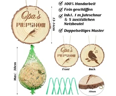 Handmade 6 dovanų rinkinys seneliui, sodo dovana seneliui gimtadienio proga, pagaminta iš medžio, dvipusis raštas, riebalų kamuoliukų laikiklis su 5 tinklelio maišeliais, laukinių paukščių lesyklėlė, senelio "beep Show" pakabinama