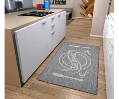 Hanse Home Bon Appetit kiliminis takelis – virtuvinis kilimas su užrašais, neslystantis, lengvai prižiūrimas, tvirtas, Oeko-tex kiliminis takelis virtuvei, prieškambariui, valgomajam – pilka kreminė, 92 x 150 cm