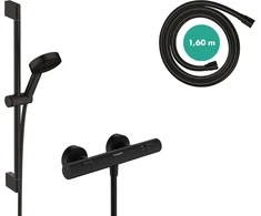 Hansgrohe Pulsify Select S 24262670 vandens taupymo dušo komplektas su termostatu Ecostat Fine, dušo termostatas su dušo galvute 8.2 l/min (ecosmart), dušo laikiklis 65 cm, žarna ir laikiklis, matinė juoda