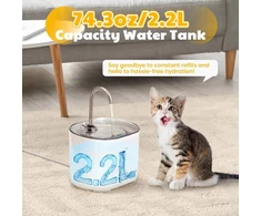 Happy &amp; Polly kačių fontanas - 2.2 l kačių fontanas vidaus patalpoms, 24/7 veikiantis naminių gyvūnų fontanas katėms šunims, vandens dozatorius - čiaupo kačių fontanas su stipria filtravimo sistema