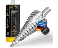 Hardtwerk pakopinis grąžtas | kūginio grąžto skersmuo 4–32 mm | pagamintas iš aukštos kokybės Hss | universalus trikampis kotas | skutimo grąžtas idealiai tinka metalui, medžiui, plastikui | 15 lygių kūginis grąžtas | ilgaamžis