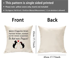 Hasodeo Penguin pagalvėlės užvalkalas 45 x 45 cm - originali dovana moterims, vyrams, poroms, merginai, vyrui, partneriui - dekoratyvinė pagalvėlė Valentino dienai, jubiliejui, gimtadieniui
