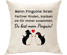 Hasodeo Penguin pagalvėlės užvalkalas 45 x 45 cm - originali dovana moterims, vyrams, poroms, merginai, vyrui, partneriui - dekoratyvinė pagalvėlė Valentino dienai, jubiliejui, gimtadieniui