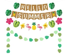 Havajų vakarėlio dekoracija, vasaros vakarėlio dekoracijos, užrašas "hello Summer", havajų tropinio vakarėlio dekoracijos, havajų vakarėlio užrašas Luau vakarėliui prie baseino, paplūdimio vakarėlio dekoracija